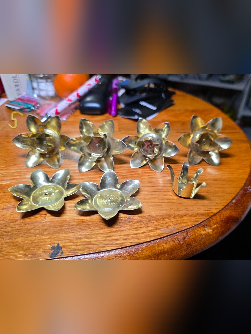 Set Of 4 Vintage Brass Small Lotus Flower Candle Holder West Germany